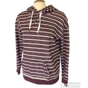 Jo & Co Women's Hoodie Size M/L Purple Striped Hooded Sweatshirt Drawstrings